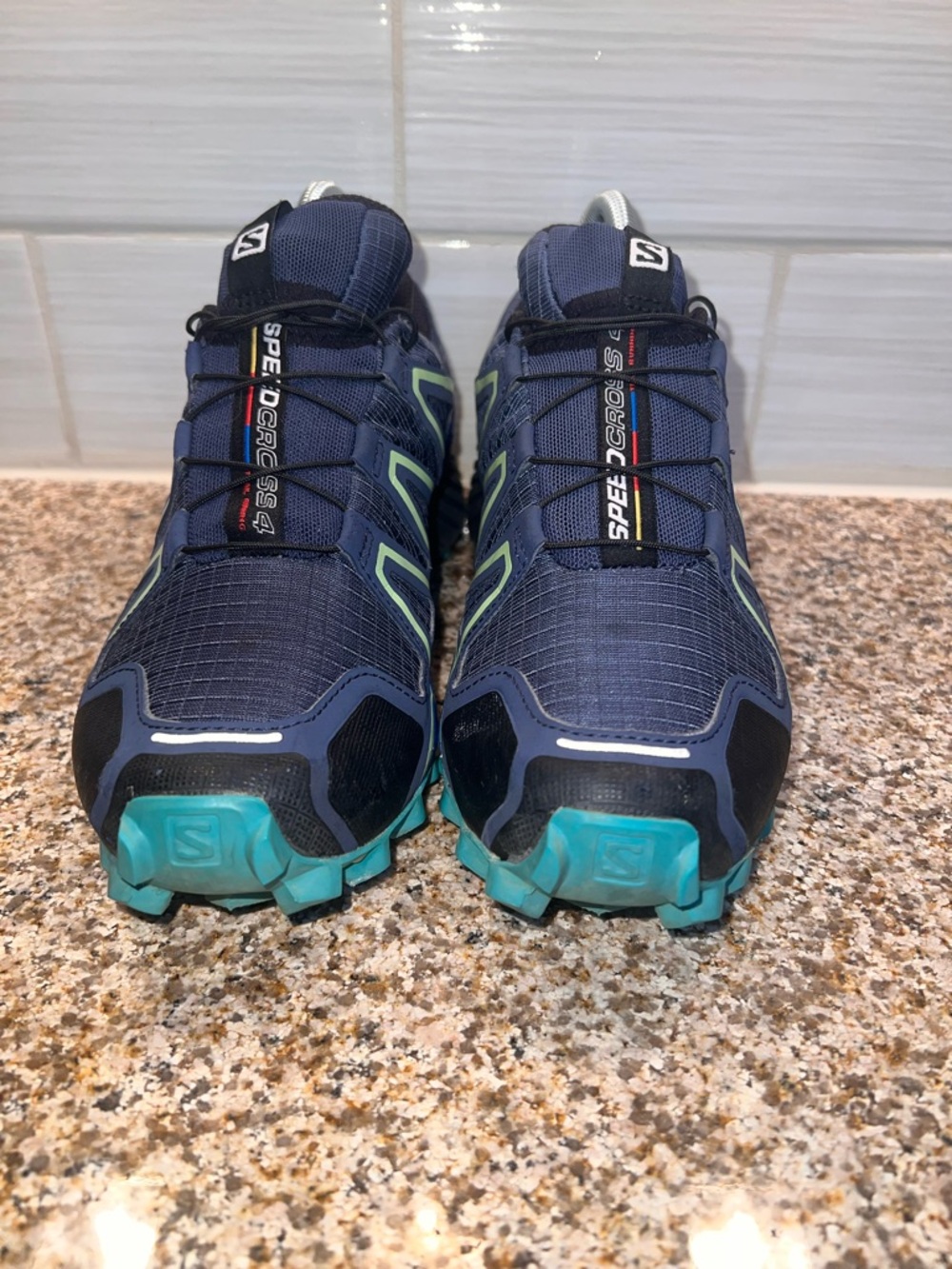 Salomon Navy Trail Shoes with Teal and Lime Highlights - Picture 3 of 8
